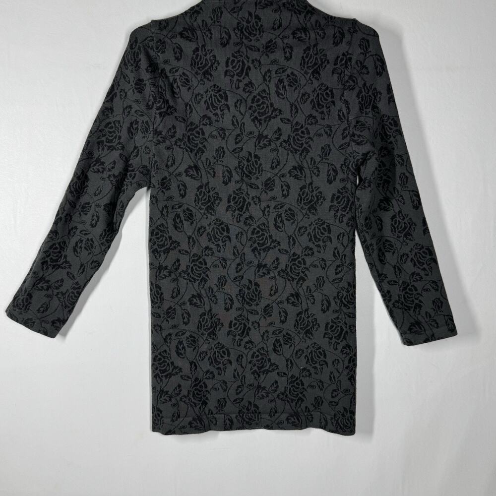VTG Y2K Bebe Womens Small Black Floral Roses Mock Neck Top Grunge 3/4 Sleeve - Picture 2 of 6